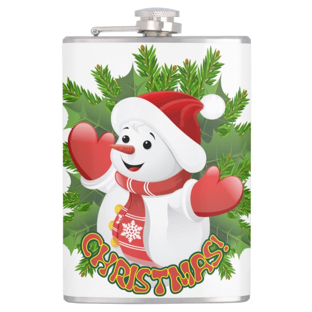 Baby Snowman mit Crystal Snowflakes Ornament Flachmann (Vorderseite)