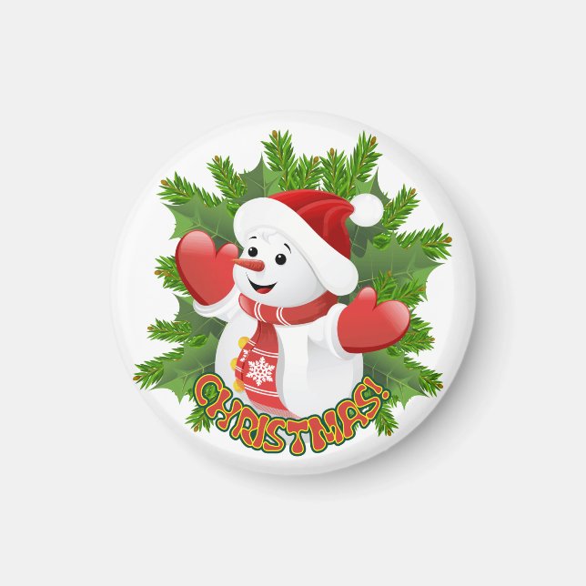 Baby Snowman mit Crystal Snowflakes Ornament Magnet (Vorne)
