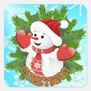 Baby Snowman mit Crystal Snowflakes Ornament Quadratischer Aufkleber