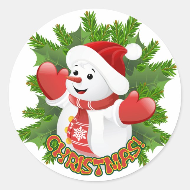 Baby Snowman mit Crystal Snowflakes Ornament Runder Aufkleber (Vorderseite)