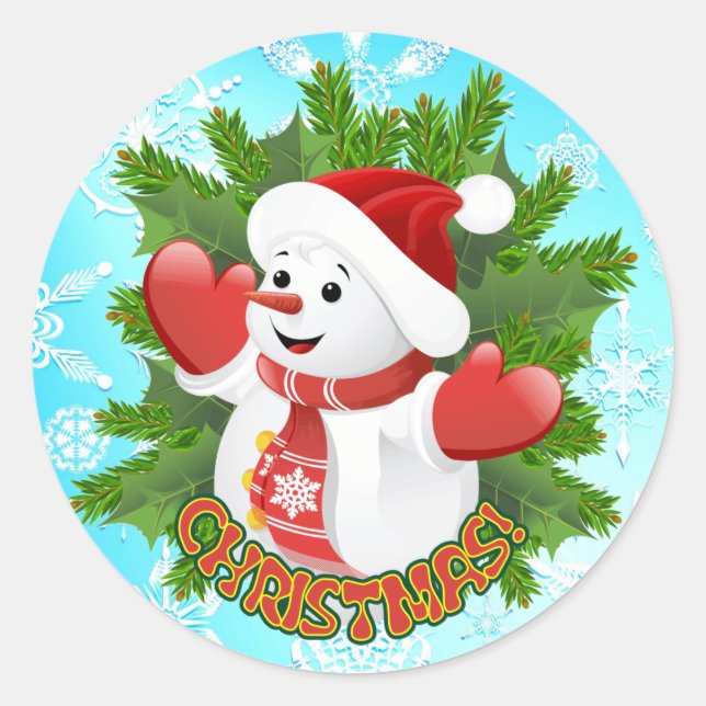Baby Snowman mit Crystal Snowflakes Ornament Runder Aufkleber (Vorderseite)