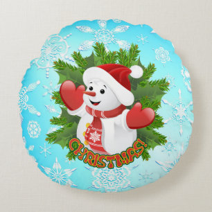 Baby Snowman mit Crystal Snowflakes Ornament Rundes Kissen