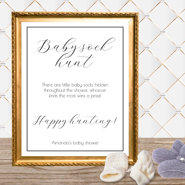 Baby Sock Hunt Minimalistisch Baby Showspiel Poster (baby sock hunt baby shower game minimalist elegant gender neutral baby shower games)