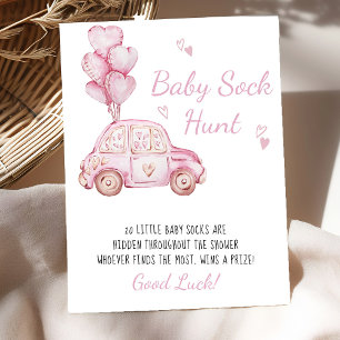 Baby-Socken-Jagd Rosa Auto Ballons Baby Shower Spi Poster
