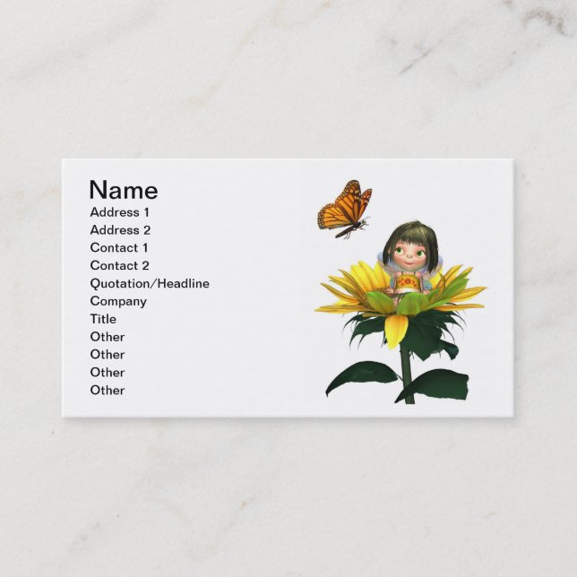 Baby-Sonnenblume-Fee mit Schmetterling Visitenkarte (Vorderseite)
