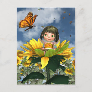 Baby Sonnenblumenmühle mit Sommeruntergang Postkarte