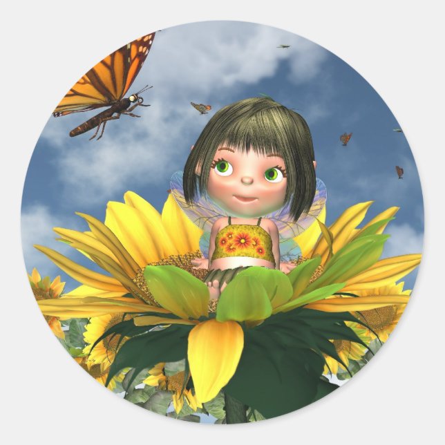 Baby Sonnenblumenmühle mit Sommeruntergang Runder Aufkleber (Vorderseite)