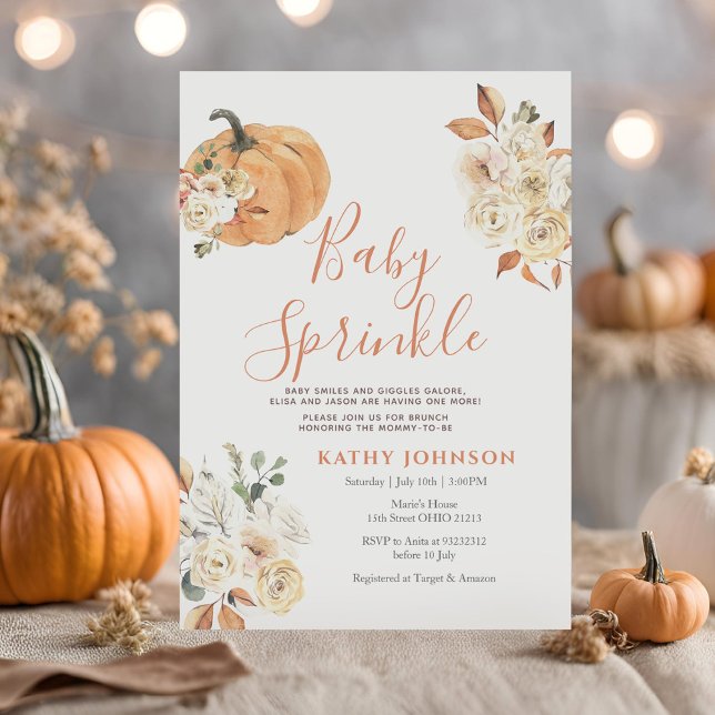 Baby Sprinkle Autumn Floral Pumpkin Baby Dusche Einladung (Von Creator hochgeladen)