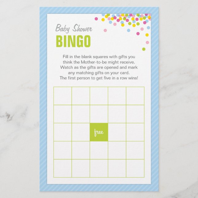 Baby Sprinkle Baby Dusche Bingo Game Card - Blue (Vorderseite)