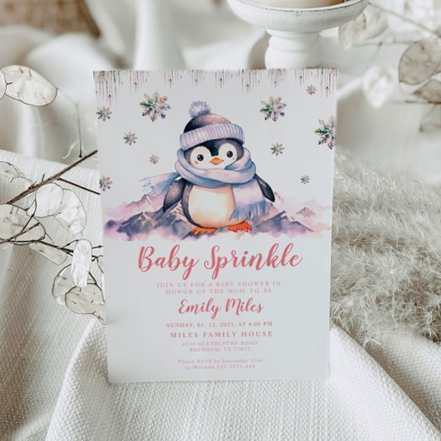 Baby Sprinkle, Baby Dusche Pink Pinguin Einladung (Von Creator hochgeladen)
