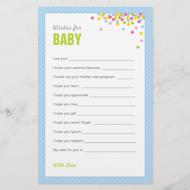 Baby Sprinkle / Baby Dusche Wünsche für Baby - Bla (Vorderseite)