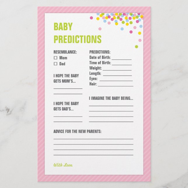 Baby Sprinkle Baby Predictions Card - Rosa (Vorderseite)