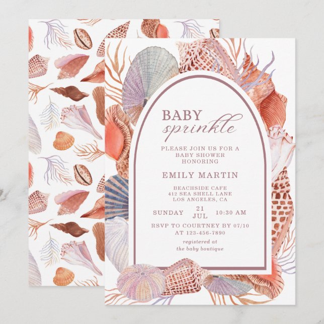 Baby Sprinkle Beach Seashells Babydusche Einladung (Vorne/Hinten)