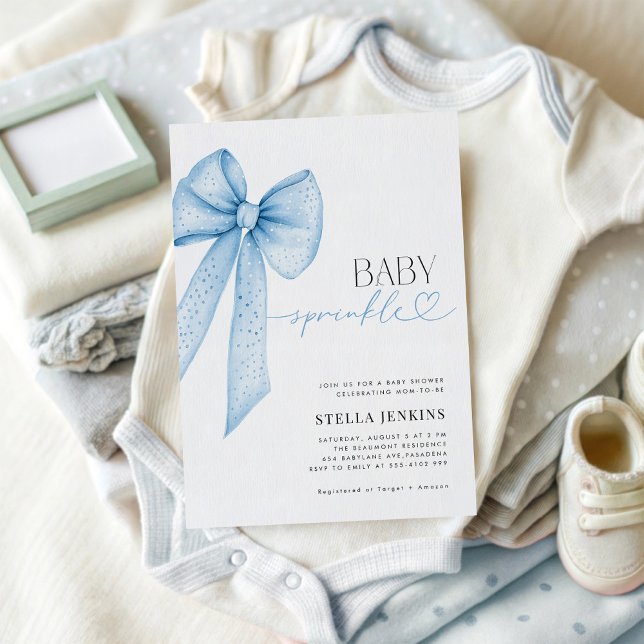 Baby Sprinkle Blue Bow Baby Shower Invitation (Créateur téléchargé)