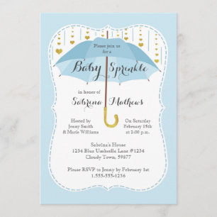 Baby Sprinkle Boy Shower Blue Umbrella Invitation