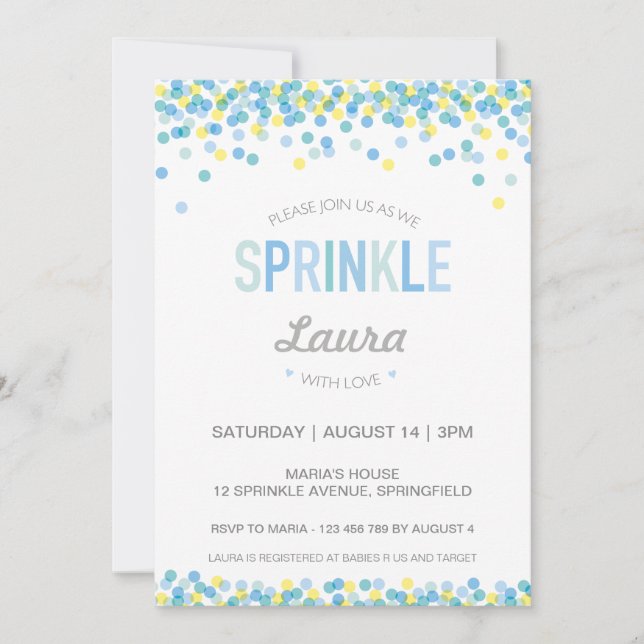 Baby Sprinkle Einladung, blau und grün Einladung (Vorderseite)