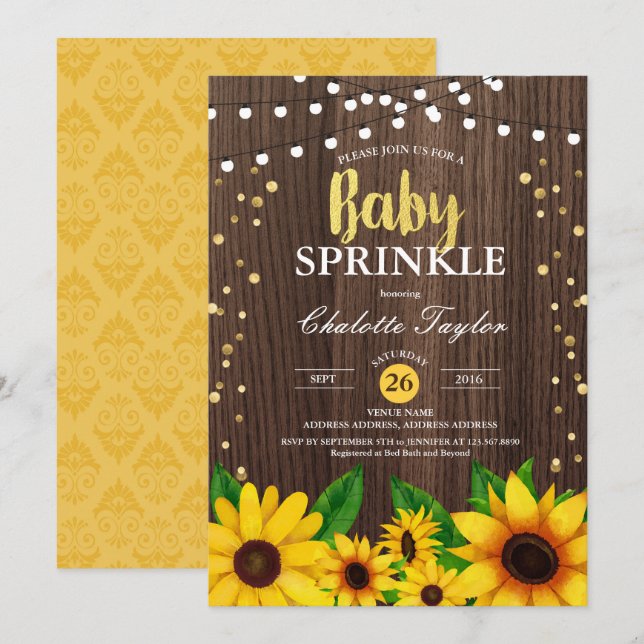 Baby-Sprinkle-Einladung Sonnenblumen Einladung (Vorne/Hinten)