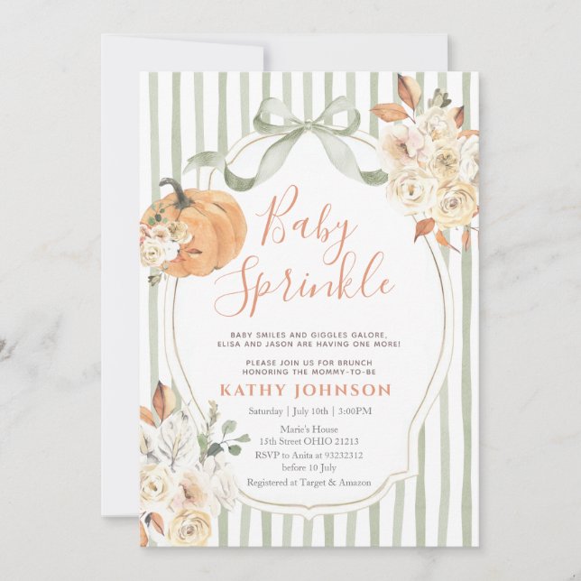 Baby Sprinkle Herbst Pumpkin Baby Dusche Einladung (Vorderseite)