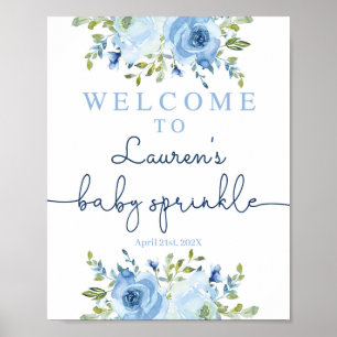 Baby Sprinkle Junge Begrüßungsschild, blumenblau Poster