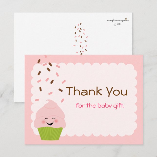 Baby Sprinkle Party Danke in Rosa Postkarte (Vorne/Hinten)