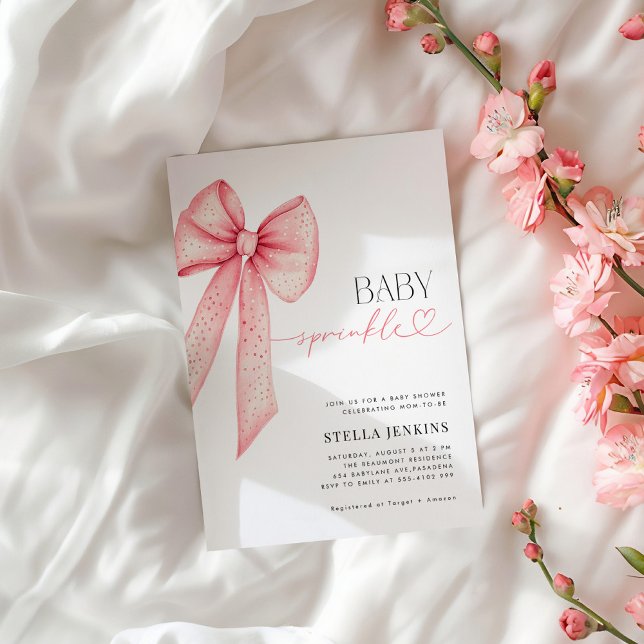 Baby Sprinkle Pink Bow Baby Shower Invitation (Créateur téléchargé)