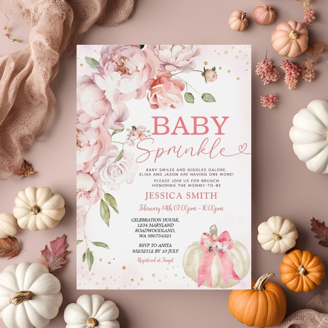 Baby Sprinkle Pink Floral Pumpkin Baby Dusche Einladung (Von Creator hochgeladen)