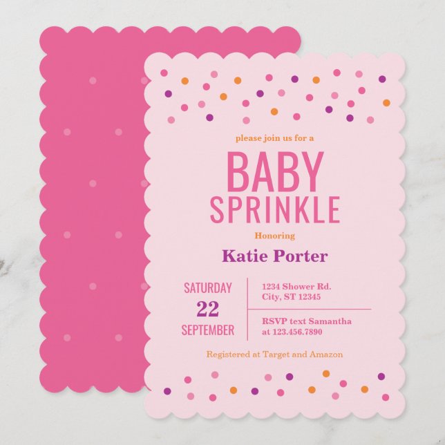 Baby Sprinkle Pink Girl Babydusche Einladung (Vorne/Hinten)