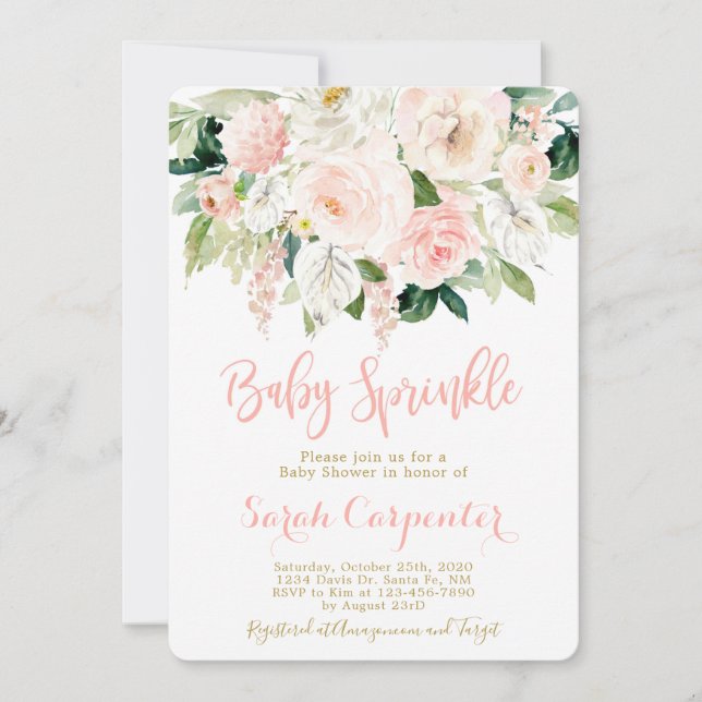 Baby Sprinkle pinkfarbenes Blumenmädchen Einladung (Vorderseite)