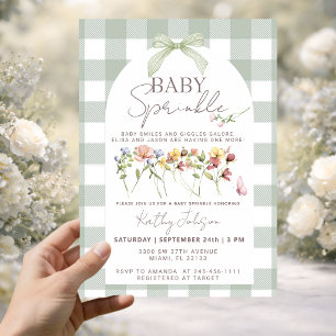Baby Sprinkle Sage Grün Gingham Einladung
