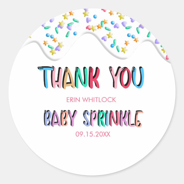 Baby Sprinkle Vielen Dank Runder Aufkleber (Vorderseite)