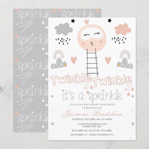 Baby Sprinkle Weg zum Mond Rosa Grau Einladung