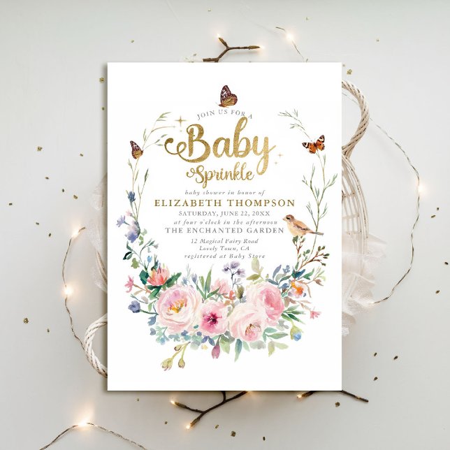 Baby Sprinkle Wildblumen Butterflies Babydusche Einladung (baby sprinkle baby shower invitation enchanted garden woodland forest spring summer wildflowers)