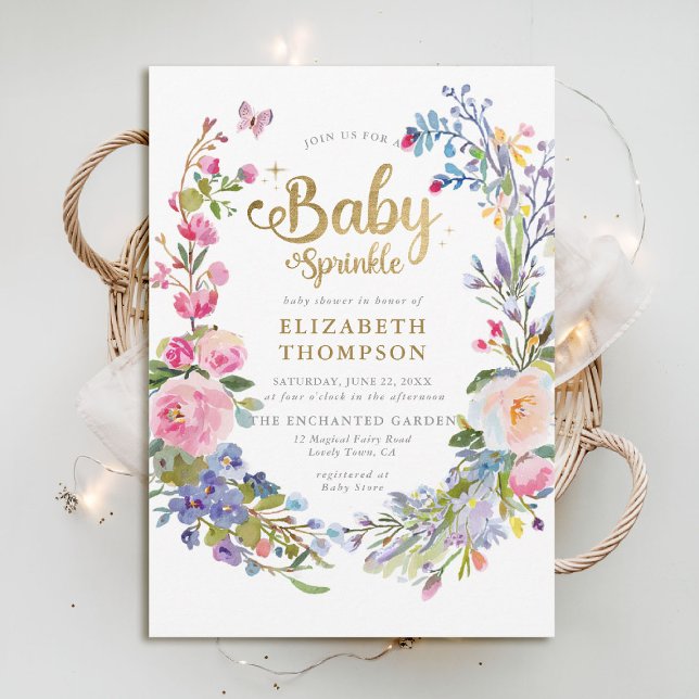 Baby Sprinkle Wildblumen Whimsical Baby Dusche Einladung (baby sprinkle baby shower invitation enchanted garden woodland forest spring summer whimsical floral)