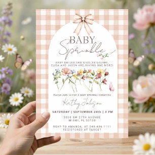 Baby Sprinkle Wildflower Neutral Gingham Einladung