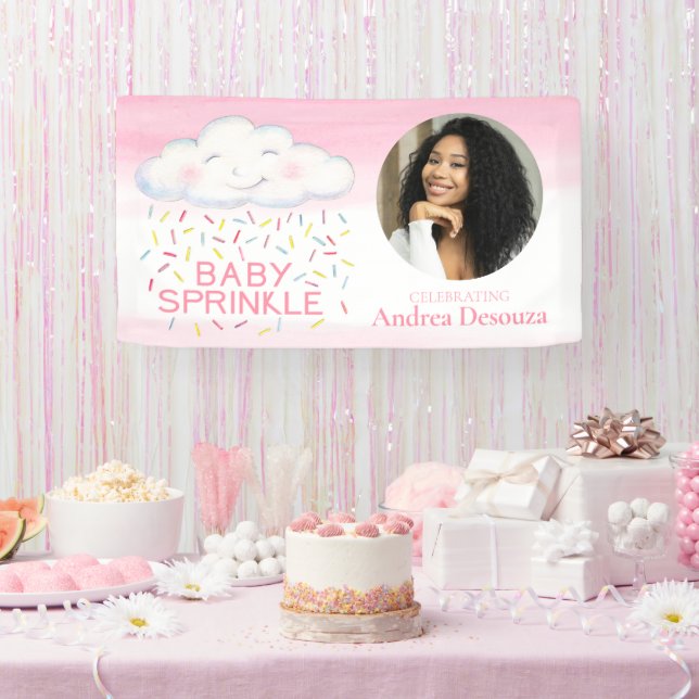 Baby Sprinksy Whimsy Cloud Foto Rosa Babydusche Banner (Party)