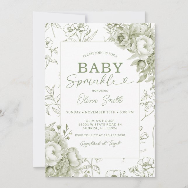 Baby Sprinkware Blumenzunge Vintag Chinoiserie Einladung (Vorderseite)