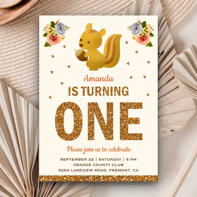 Baby Squirrel Girls Woodland Floral Erster Geburts Einladung (Von Creator hochgeladen)