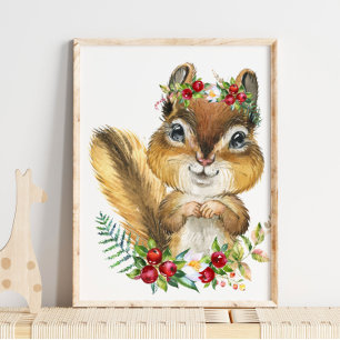 Baby Squirrel Woodland Animal Poster   Wall Art