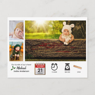 BABY STATS ICONS und FOTO XMAS Geburtsankündigung Postkarte