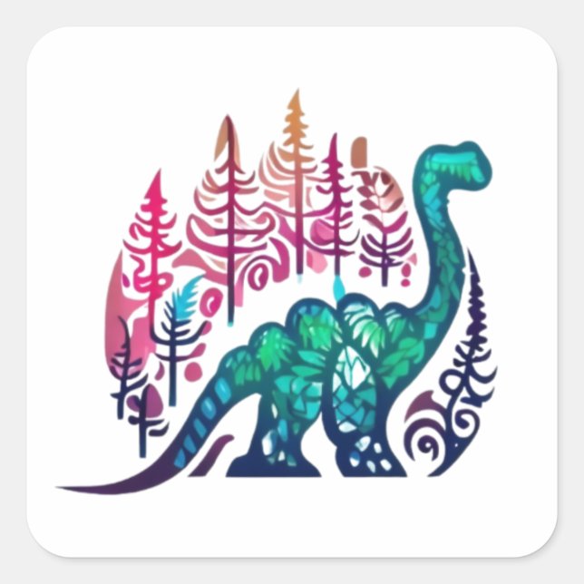 Baby Stegosaurus Dinosaur Farbenwald Quadratischer Aufkleber (Vorderseite)