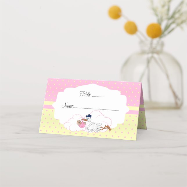 Baby Stork Baby Girl Babydusche Platzkarte (Vorderseite)