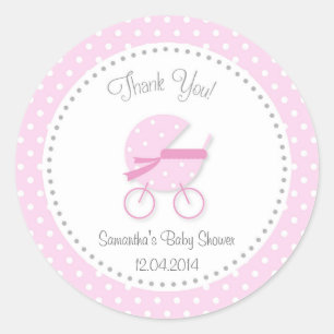 Baby Stroller Babyduschklemme Pink Runder Aufkleber