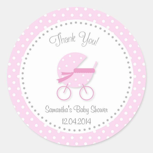 Baby Stroller Babyduschklemme Pink Runder Aufkleber (Vorderseite)