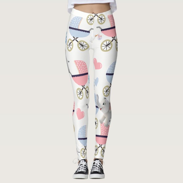 Baby Stroller Stork Pink & Blue Elephant Leggings (Vorderseite)