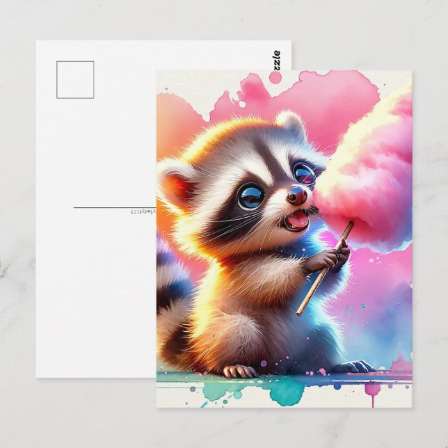 Baby, süße Tier mit Baumwollbonbons, Postkreuzung Postkarte (Vorne/Hinten)