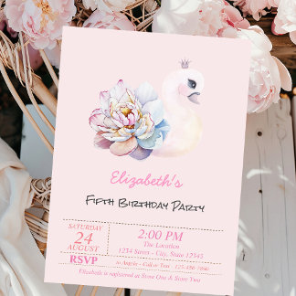 Baby Swan Blume Pink Geburtstag Einladung