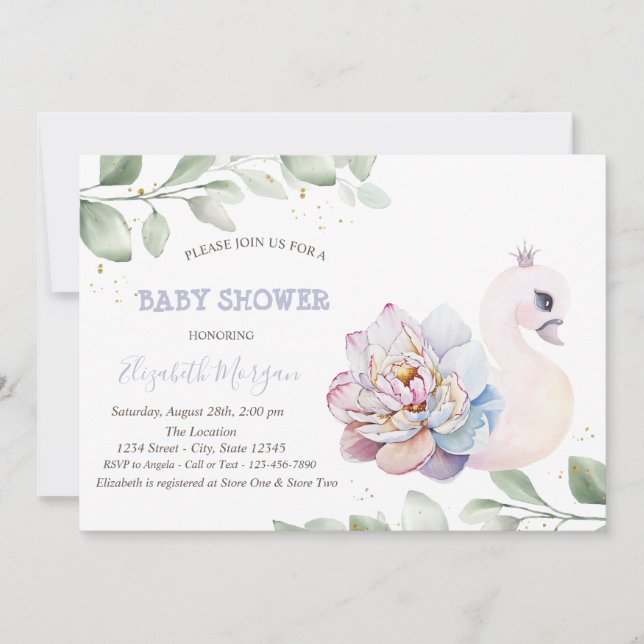 Baby Swan Blume Verlasse Baby Shower Einladung (Vorderseite)