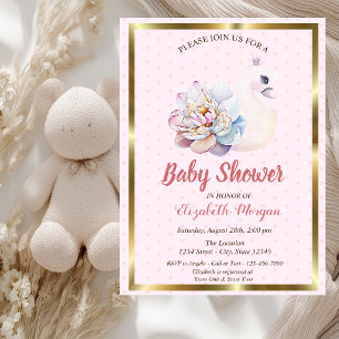Baby Swan, Polka Dots, Floral Baby Shower Einladung