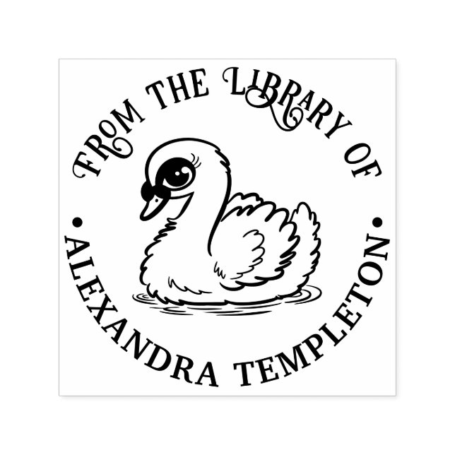 Baby Swan with Bamboo Library Book Name Permastempel (Design)