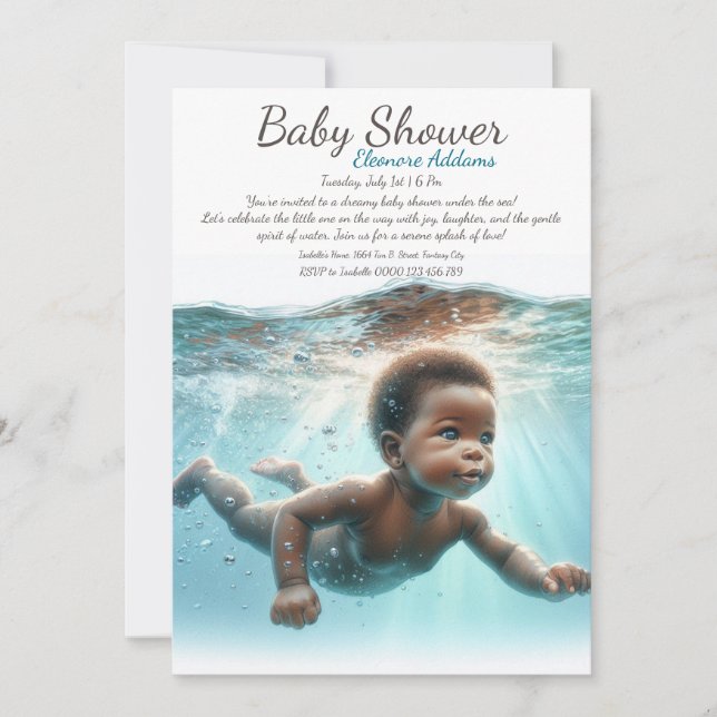 Baby Swimming Unterwasser Dreams Baby Dusche Einladung (Vorderseite)